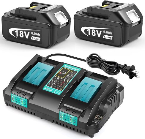 18V 6000mAh Replace Battery for Makita BL1860 with Replace Charger, 2 Packs 18V 6.0Ah mAh Lithium Battery with Dual Ports 14.4V-18V Charger Compatible with Makita BL1830 BL1840 BL1850 DC18RD in Saudi Arabia