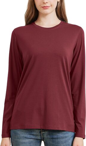 netdraw Women's Bamboo Viscose Cotton Long Sleeve T-Shirt, Crew Neck Buttery Soft Comfy Casual Lounge Sleep Pajama Tees in Kuwait