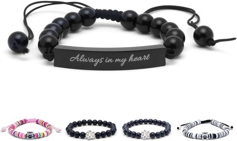 Paw Memorial Bracelet for Dog Cat, Sympathy Gift for Loss of Beloved Pet, Rainbow Bridge Memorial Gift for Pet Lovers, Adjustable Pet Keepsake Bracelet with Heart Charm, Matte in Kuwait