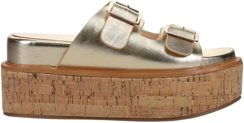 صنادل رياضية نسائية من Shushop Shu Shop Lucinda Metallic بكعب متوسط ​​كاجوال 2-3 بوصة - ذهبي in Kuwait