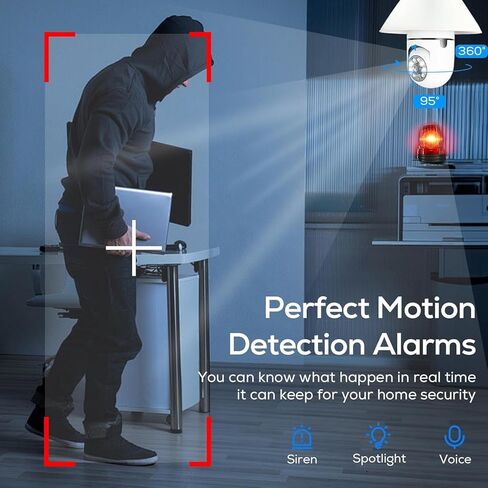 كاميرا مراقبة بمصباح إضاءة Wi-Fi 5 جيجا هرتز: عرض 1080 بكسل عالي الدقة بزاوية 360 درجة، رؤية ليلية ملونة، كشف الحركة وإنذار صفارة الإنذار، تركيب سهل بالبراغي in Saudi Arabia