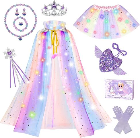 Princess Dress Up for Girls, Light Up Princess Costume Cape Set, Birthday Gifts Toys for Girls 3 4 5 6 Years Old in Kuwait