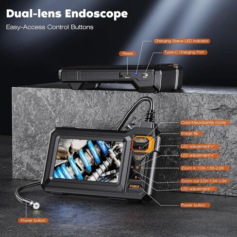 المنظار الصناعي ذو العدسة المزدوجة 4.3 بوصة Borescope مع أضواء 1920P IP67 كاميرا المجاري المقاومة للماء أداة 16.5ft للصرف الصحي/الصرف/الأنابيب in Kuwait
