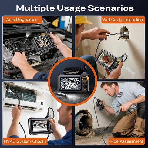 المنظار الصناعي ذو العدسة المزدوجة 4.3 بوصة Borescope مع أضواء 1920P IP67 كاميرا المجاري المقاومة للماء أداة 16.5ft للصرف الصحي/الصرف/الأنابيب in Kuwait