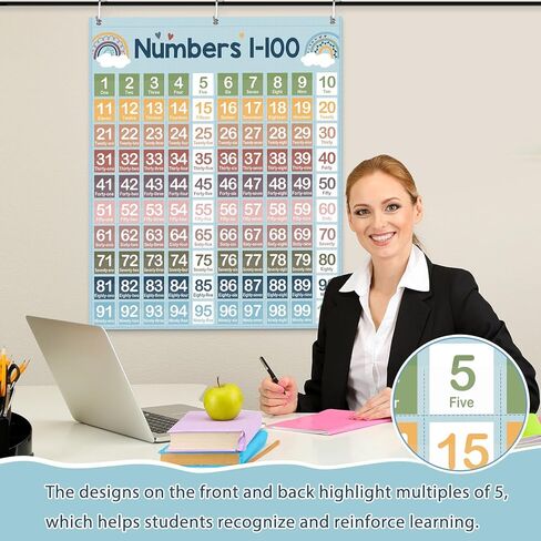 Frienda Hundreds Pocket Chart with 100 Pockets 107 Double-sided Number Cards 26 Blank Cards 1 Pen 3 Hooks Boho Number Chart 1-100 for Classroom Home Learning Counting and Organizer in Saudi Arabia