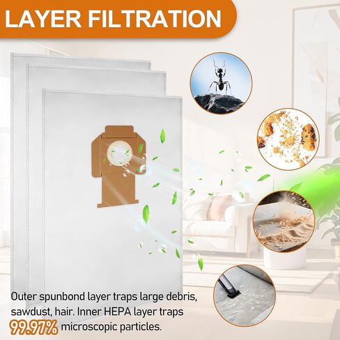 أكياس مكنسة كهربائية بديلة من الصوف DWV9402 (5 عبوات) - لمستخرجات الغبار ديوالت 8 و10 جالون DWV010 DWV012 DWV015 in Kuwait