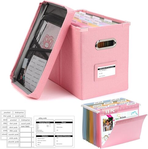 Dostatni Sevice Seends Organizer Kit K-12 Seend Seends Keeper مع 15 مجلد ملفات معلقة بلاستيك 4 ملصقات مختلفة مربع ذكاء الذاكرة للأطفال حارس ملفات تخزين الأطفال (حجم الرسالة) in Saudi Arabia