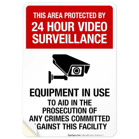 This Area Protected by 24 Hour Video Surveillance Equipment in Use Sign, 10x7 Inches, 55 mil Thick HDPS (high Density polystyrene), Made in USA by Sigo Signs in Saudi Arabia