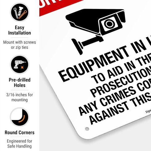 This Area Protected by 24 Hour Video Surveillance Equipment in Use Sign, 10x7 Inches, 55 mil Thick HDPS (high Density polystyrene), Made in USA by Sigo Signs in Saudi Arabia