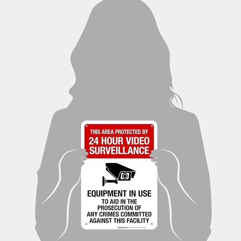 This Area Protected by 24 Hour Video Surveillance Equipment in Use Sign, 10x7 Inches, 55 mil Thick HDPS (high Density polystyrene), Made in USA by Sigo Signs in Saudi Arabia