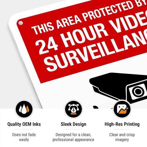 This Area Protected by 24 Hour Video Surveillance Equipment in Use Sign, 10x7 Inches, 55 mil Thick HDPS (high Density polystyrene), Made in USA by Sigo Signs in Saudi Arabia