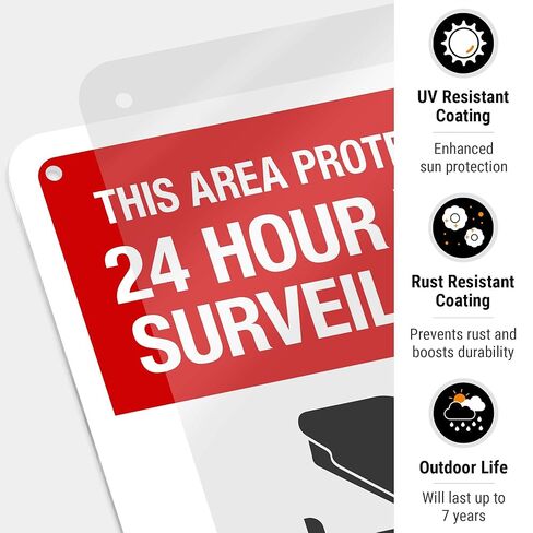 This Area Protected by 24 Hour Video Surveillance Equipment in Use Sign, 10x7 Inches, 55 mil Thick HDPS (high Density polystyrene), Made in USA by Sigo Signs in Saudi Arabia