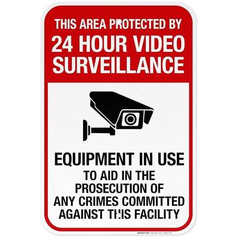 This Area Protected by 24 Hour Video Surveillance Equipment in Use Sign, 10x7 Inches, 55 mil Thick HDPS (high Density polystyrene), Made in USA by Sigo Signs in Saudi Arabia