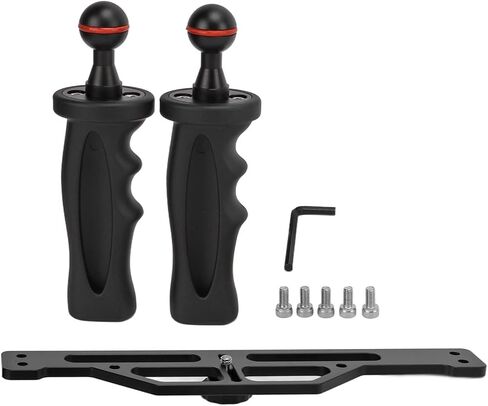 جهاز تثبيت صينية ألومنيوم بمقبض مزدوج من Rengue للكاميرات تحت الماء، للكاميرات تحت الماء، خفيف الوزن، أسود، تصميم مريح، متوافق مع SLR ومقبض مزدوج رياضي in Kuwait