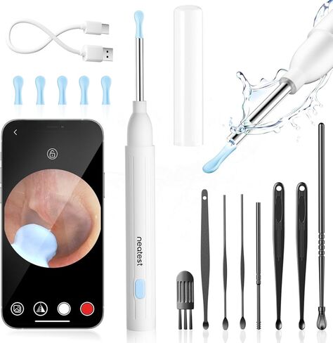 Ear Wax Removal Tool 8 PCS Ear Cleaner with Camera Rechargeable Earwax Removal Kit with 5 Ear Spoon Smart Ear Cleaner for iOS and Android(Black) in Saudi Arabia