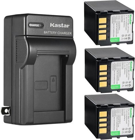 بطارية بديلة من Kastar مكونة من قطعة واحدة وشاحن حائط تيار متردد لـ JVC GZ-MG50 GZ-MG50AA GZ-MG50AG GZ-MG50AH GZ-MG50AS GZ-MG50E GZ-MG50EK GZ-MG50EX GZ-MG50EY GZ-MG50EZ GZ-MG50U GZ-MG50US GZ-MG55 GZ-MG55U in Kuwait