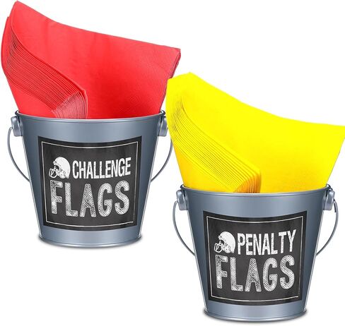 Nuogo 2 Set Football Party Decoration The Original Penalty Flags Sign with 2 Metal Pails Challenge Flag for Football Party Sports Birthday Accessory Game Decorations in Kuwait