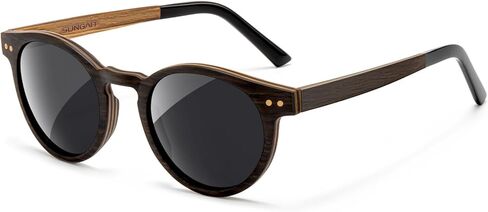 SUNGAIT Round Wood Sunglasses Womens Polarized Vintage Oak Wooden Shades w. Vegan PU Leather Case in Kuwait
