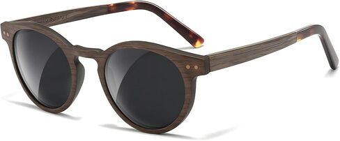 SUNGAIT Round Wood Sunglasses Womens Polarized Vintage Oak Wooden Shades w. Vegan PU Leather Case in Saudi Arabia