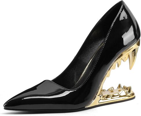 Women's Tiger Tooth Slip On High Heels Pointed Toe Mirror Patent Leather Comfort Pumps Shoes in Saudi Arabia