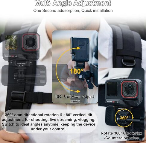 مشبك تثبيت مغناطيسي على الظهر من MINIFOCUS، مشبك كاميرا عمل دوار 360 درجة لكاميرات الحركة Go Pro DJI Osmo Insta360 AKASO in Kuwait