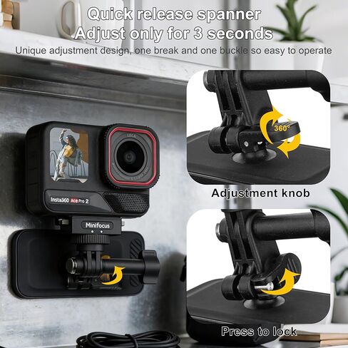 مشبك تثبيت مغناطيسي على الظهر من MINIFOCUS، مشبك كاميرا عمل دوار 360 درجة لكاميرات الحركة Go Pro DJI Osmo Insta360 AKASO in Kuwait