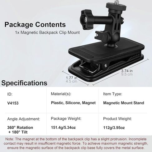 مشبك تثبيت مغناطيسي على الظهر من MINIFOCUS، مشبك كاميرا عمل دوار 360 درجة لكاميرات الحركة Go Pro DJI Osmo Insta360 AKASO in Kuwait