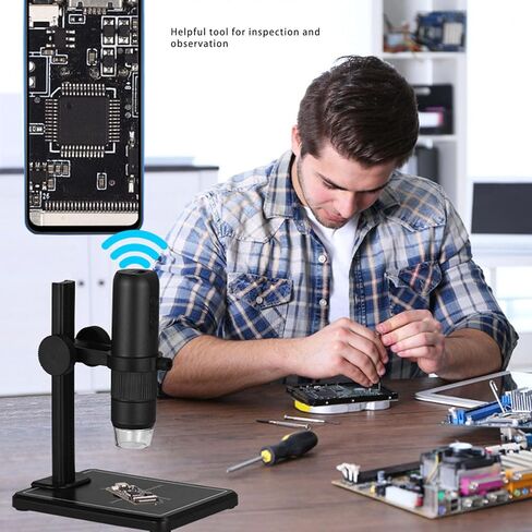 مجهر رقمي من EBTOOLS، كاميرا واي فاي USB HD 1080P تكبير 1000X مع 8 مصابيح LED وحامل قابل للتعديل، للكمبيوتر الذكي in Saudi Arabia