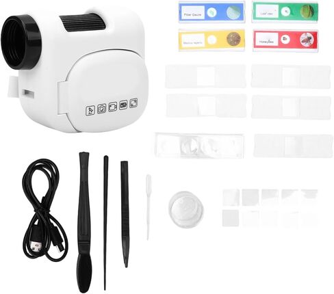 مجهر EBTOOLS للطلاب، مجهر محمول 1600X مع صور وفيديو وشاشة ملونة قابلة للطي وإضاءة LED وقابلة لإعادة الشحن ومجموعة علمية للأولاد والبنات (أسود أبيض) in Saudi Arabia