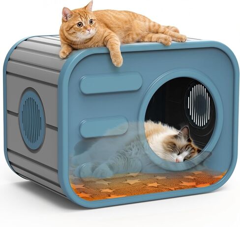 Outdoor Cat House, Outside Cat Shelter with Bed Mat for Feral Cat, Plastic Pet House for Indoor and Outdoor Use, Weatherproof, Black in Saudi Arabia