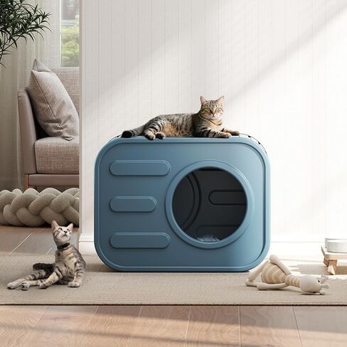 Outdoor Cat House, Outside Cat Shelter with Bed Mat for Feral Cat, Plastic Pet House for Indoor and Outdoor Use, Weatherproof, Black in Saudi Arabia