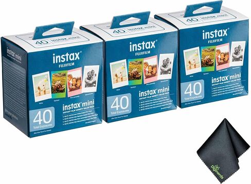 حزمة قيمة متنوعة من الأفلام الفورية FUJIFILM INSTAX MINI (40x3 تعريضات) مع قطعة قماش للتنظيف من الألياف الدقيقة in Kuwait