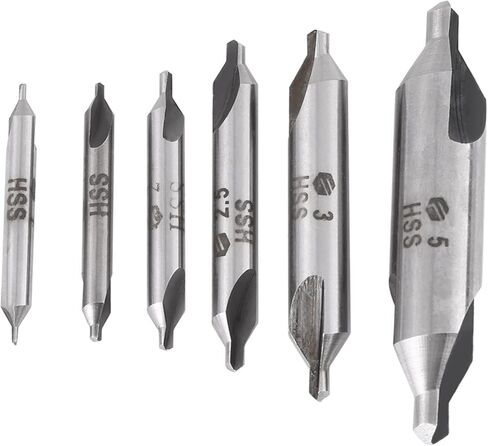 6pcs 1,1.5,2,2.5,3,5mm 60 Degree HSS Center Drill Bits Set, Sharp Precision Cutting, for Metal Drilling in Saudi Arabia