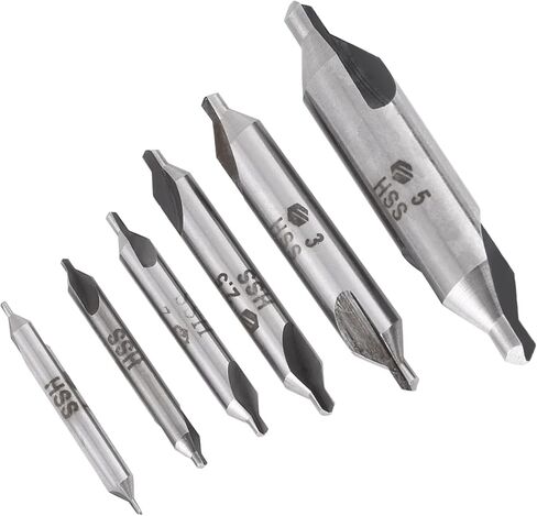 6pcs 1,1.5,2,2.5,3,5mm 60 Degree HSS Center Drill Bits Set, Sharp Precision Cutting, for Metal Drilling in Saudi Arabia
