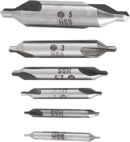 6pcs 1,1.5,2,2.5,3,5mm 60 Degree HSS Center Drill Bits Set, Sharp Precision Cutting, for Metal Drilling in Saudi Arabia