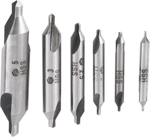 6pcs 1,1.5,2,2.5,3,5mm 60 Degree HSS Center Drill Bits Set, Sharp Precision Cutting, for Metal Drilling in Saudi Arabia