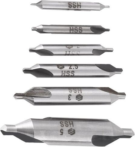 6pcs 1,1.5,2,2.5,3,5mm 60 Degree HSS Center Drill Bits Set, Sharp Precision Cutting, for Metal Drilling in Saudi Arabia