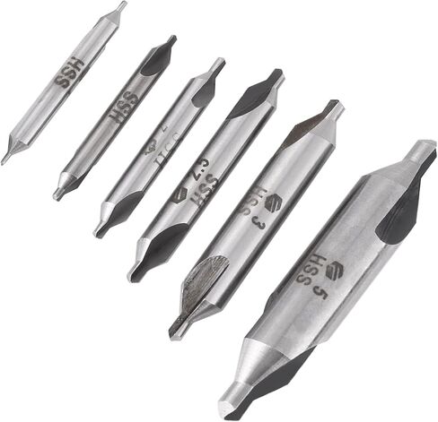 6pcs 1,1.5,2,2.5,3,5mm 60 Degree HSS Center Drill Bits Set, Sharp Precision Cutting, for Metal Drilling in Saudi Arabia