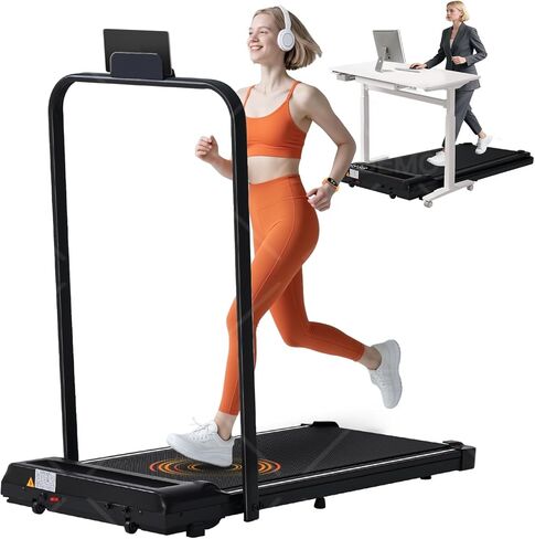 Treadmill with Handles, Folding Foldable Electric Treadmills for Home Small, 3.0HP Walking Pad Treadmills with Handle Bar, 3 in 1 Under Desk Treadmill with Remote Control, LED Display, 300LBS Capacity in Saudi Arabia