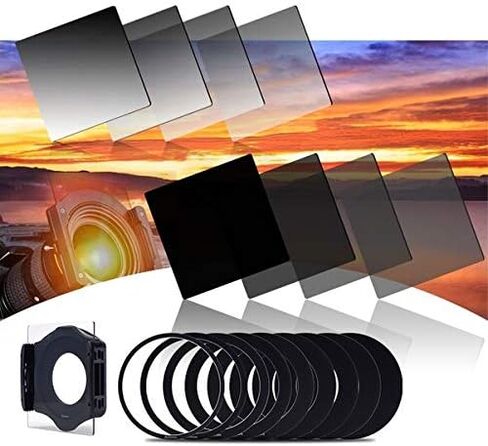 مجموعة مرشحات ND ذات الكثافة المحايدة من QKOO ND2 / ND4 / ND8 / ND16 + G.ND2 / G.ND4 / G.ND8 / G.ND16 + حلقة محول + حامل مرشح + حافظة مرشح لعدسات كاميرا DSLR in Kuwait