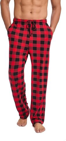 Men's Pajama Pants Soft Lightweight Open-Hem Lounge Pants Jersey PJ Bottoms with Pockets and Drawstring in Kuwait