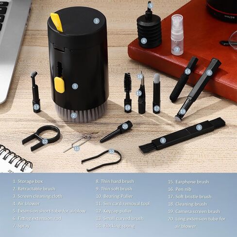 20-in-1 Electronics Cleaning Kit for Camera Lens, Laptop Keyboard, and Earbuds – Black Multi-Tool Set for Photographers and Computer Users, Portable Electronic Device Maintenance in Saudi Arabia