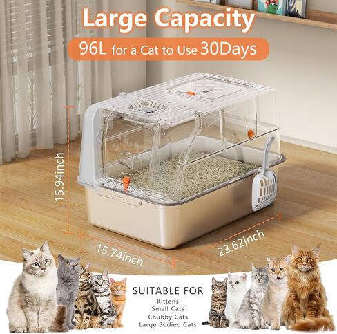Extra Large Stainless Steel Litter Box with Lid & Scoop, Enclosed Metal Kitty Litter Box with Step, Front Entry Top Exit, Odor Control, Anti-Leakage, Non-Sticky, Easy Cleaning in Kuwait