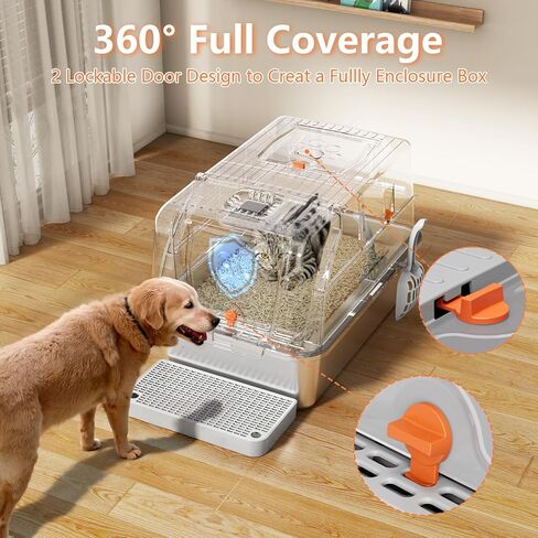 Extra Large Stainless Steel Litter Box with Lid & Scoop, Enclosed Metal Kitty Litter Box with Step, Front Entry Top Exit, Odor Control, Anti-Leakage, Non-Sticky, Easy Cleaning in Kuwait