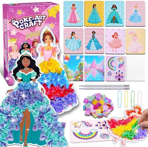 QLKYTALA Poke Poke Art Kits for Girls - Arts and Crafts for Kids 4-8 - 4 5 6 7 8 Year Old Girl Birthday Gifts - Princess Dress-Up DIY Creative Activity Toys in Saudi Arabia