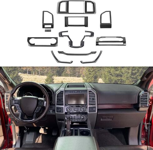 CheroCar 25PCS Carbon Fiber Interior Decoration Trim Kit Fit for 2015-2020 Ford F150 Central Control GPS Navigation & Window Lift & Dashboard & Emergency Light Switch Cover Panel Interior Decoration in Saudi Arabia