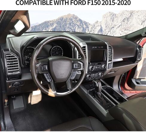 CheroCar 25PCS Carbon Fiber Interior Decoration Trim Kit Fit for 2015-2020 Ford F150 Central Control GPS Navigation & Window Lift & Dashboard & Emergency Light Switch Cover Panel Interior Decoration in Saudi Arabia