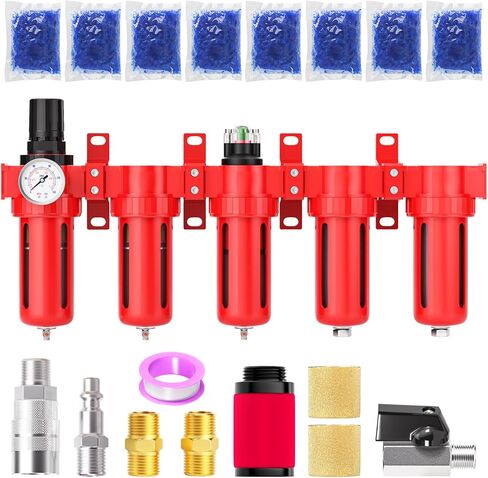 3/8" NPT Industrial Grade 5 Stage Aluminum Air Drying System,Double Coalescing Filter,Particulate Filter,Double Desiccant Dryer and Air Regulator,Manual Drain For Plasma Cutter and Paint Spray in Saudi Arabia