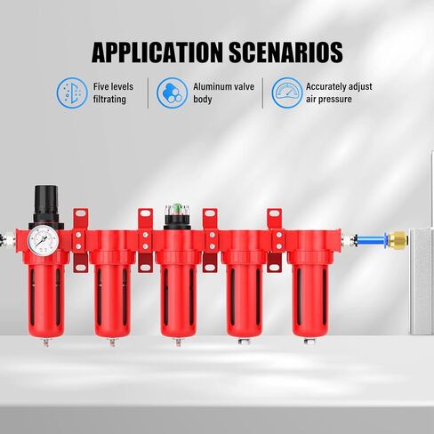 3/8" NPT Industrial Grade 5 Stage Aluminum Air Drying System,Double Coalescing Filter,Particulate Filter,Double Desiccant Dryer and Air Regulator,Manual Drain For Plasma Cutter and Paint Spray in Saudi Arabia
