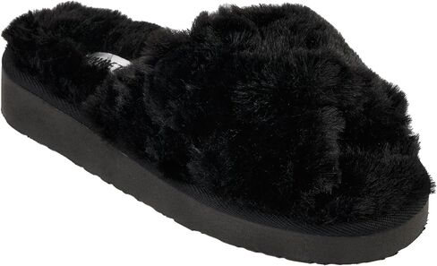 شبشب نسائي من Minnetonka مصنوع من الفرو الصناعي بشريط تيدي كروس in Saudi Arabia